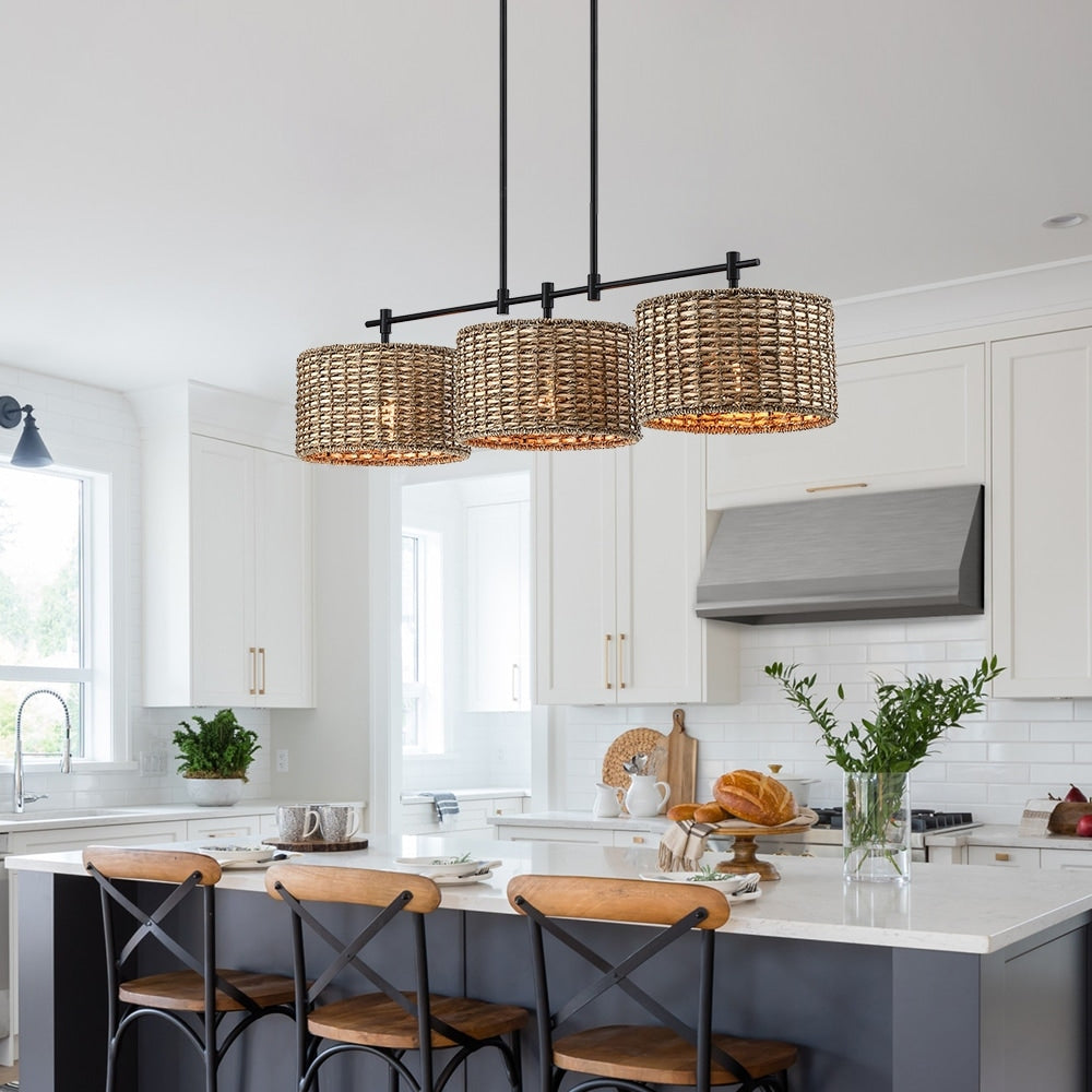 Lustre linéaire noir Sedgy à 3 lumières pour îlot de cuisine de style ferme - 41 W