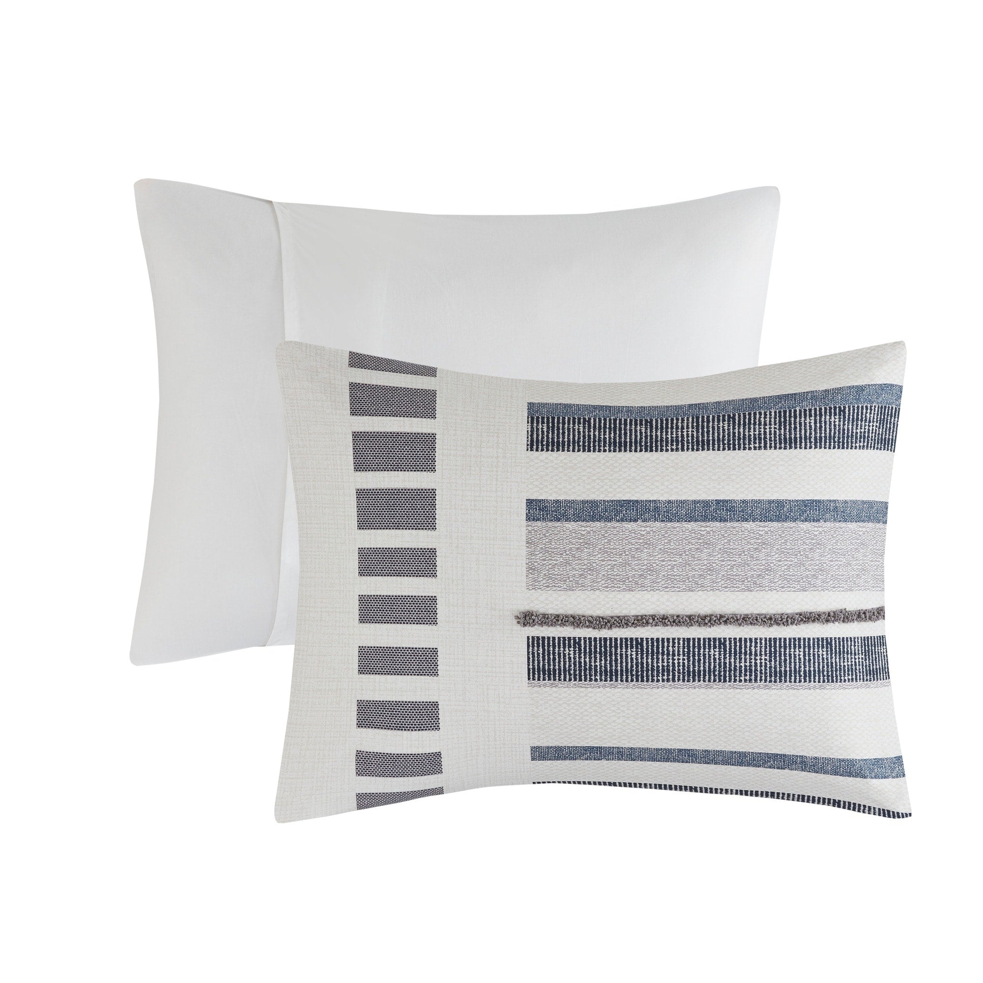 Parure de lit 3 pièces en coton imprimé INK+IVY Serena avec housse de couette et bordures Bleu marine