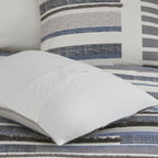 Parure de lit 3 pièces en coton imprimé INK+IVY Serena avec housse de couette et bordures Bleu marine