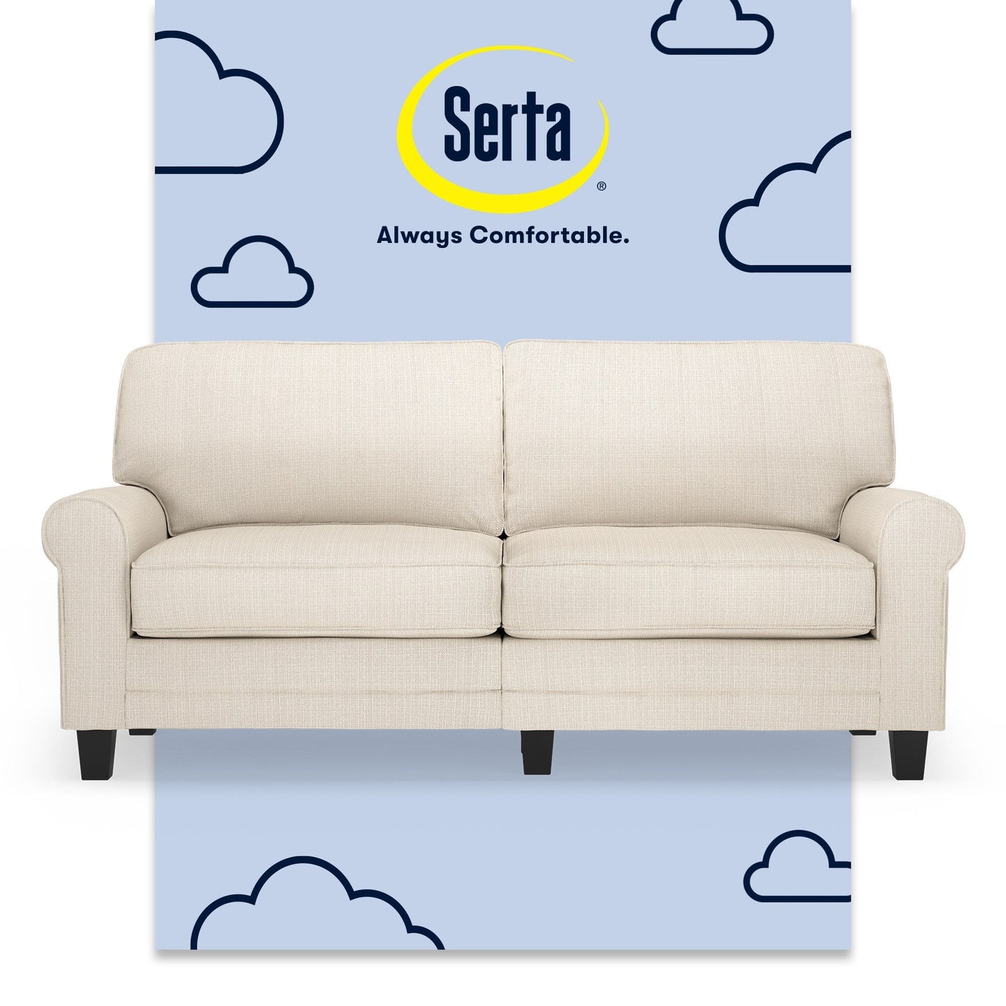Canapé Serta Copenhagen 73 à accoudoirs roulés, polyester facile d'entretien, dossier moelleux, coussins d'assise à ressorts ensachés