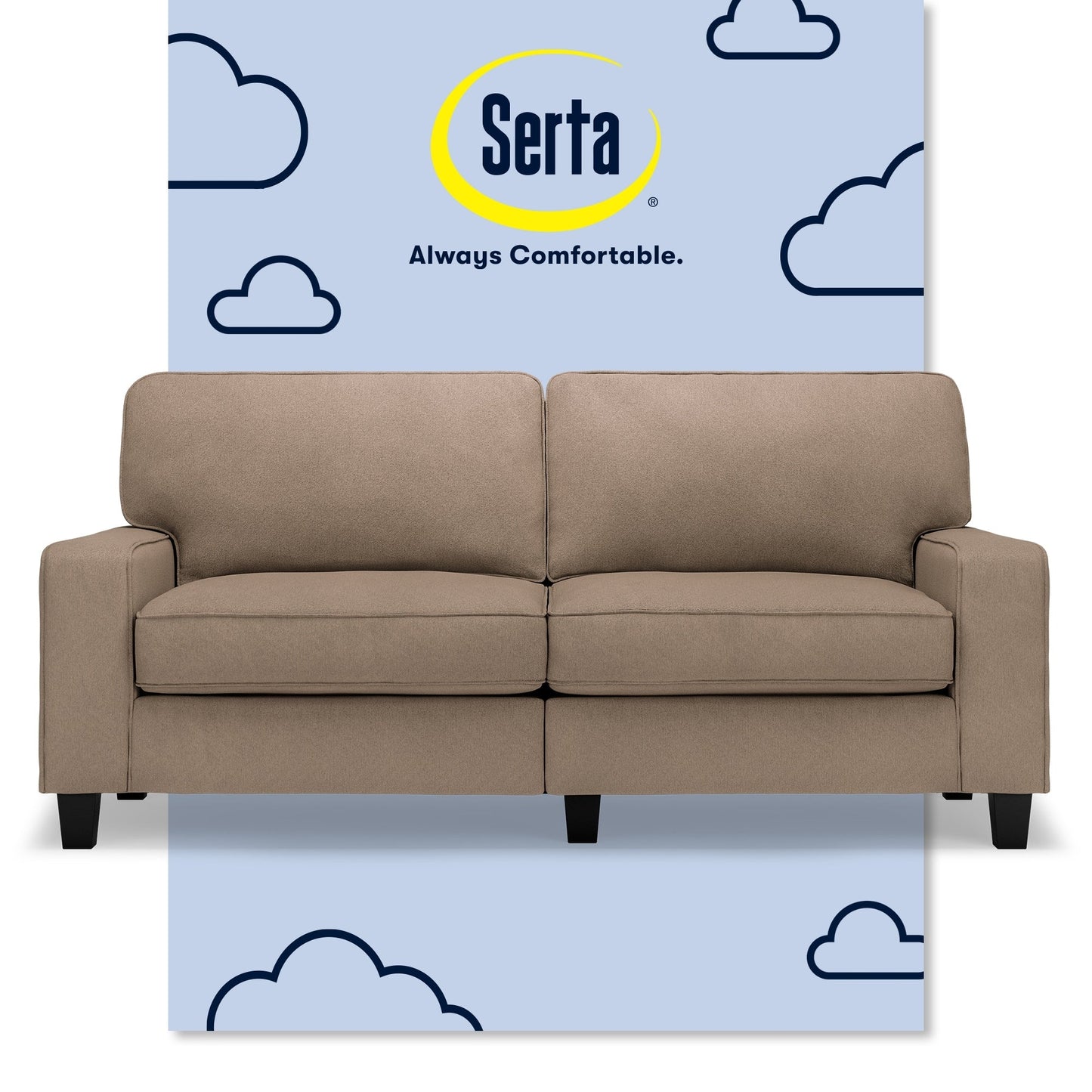 Canapé Serta Palisades 73 à accoudoirs droits, polyester facile d'entretien, dossier moelleux et coussins d'assise à ressorts ensachés