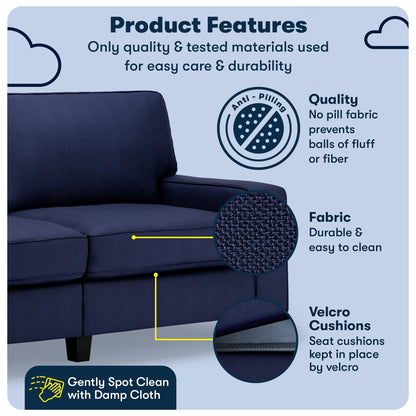 Canapé Serta Palisades 73 à accoudoirs droits, polyester facile d'entretien, dossier moelleux et coussins d'assise à ressorts ensachés