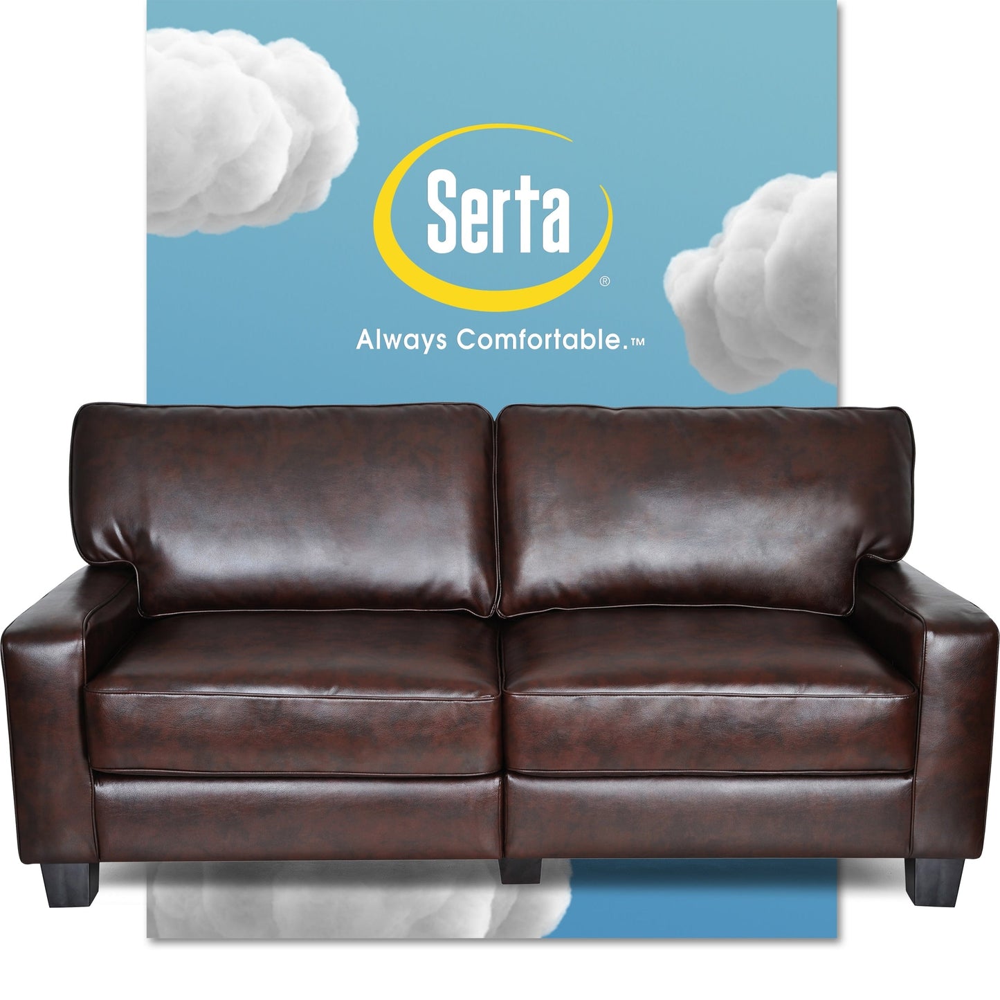Canapé Serta Palisades 73 à accoudoirs droits, polyester facile d'entretien, dossier moelleux et coussins d'assise à ressorts ensachés