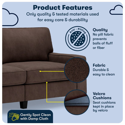 Canapé Serta Palisades 73 à accoudoirs droits, polyester facile d'entretien, dossier moelleux et coussins d'assise à ressorts ensachés