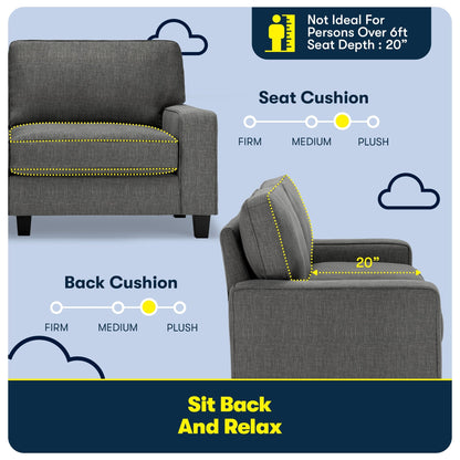 Canapé Serta Palisades 73 à accoudoirs droits, polyester facile d'entretien, dossier moelleux et coussins d'assise à ressorts ensachés