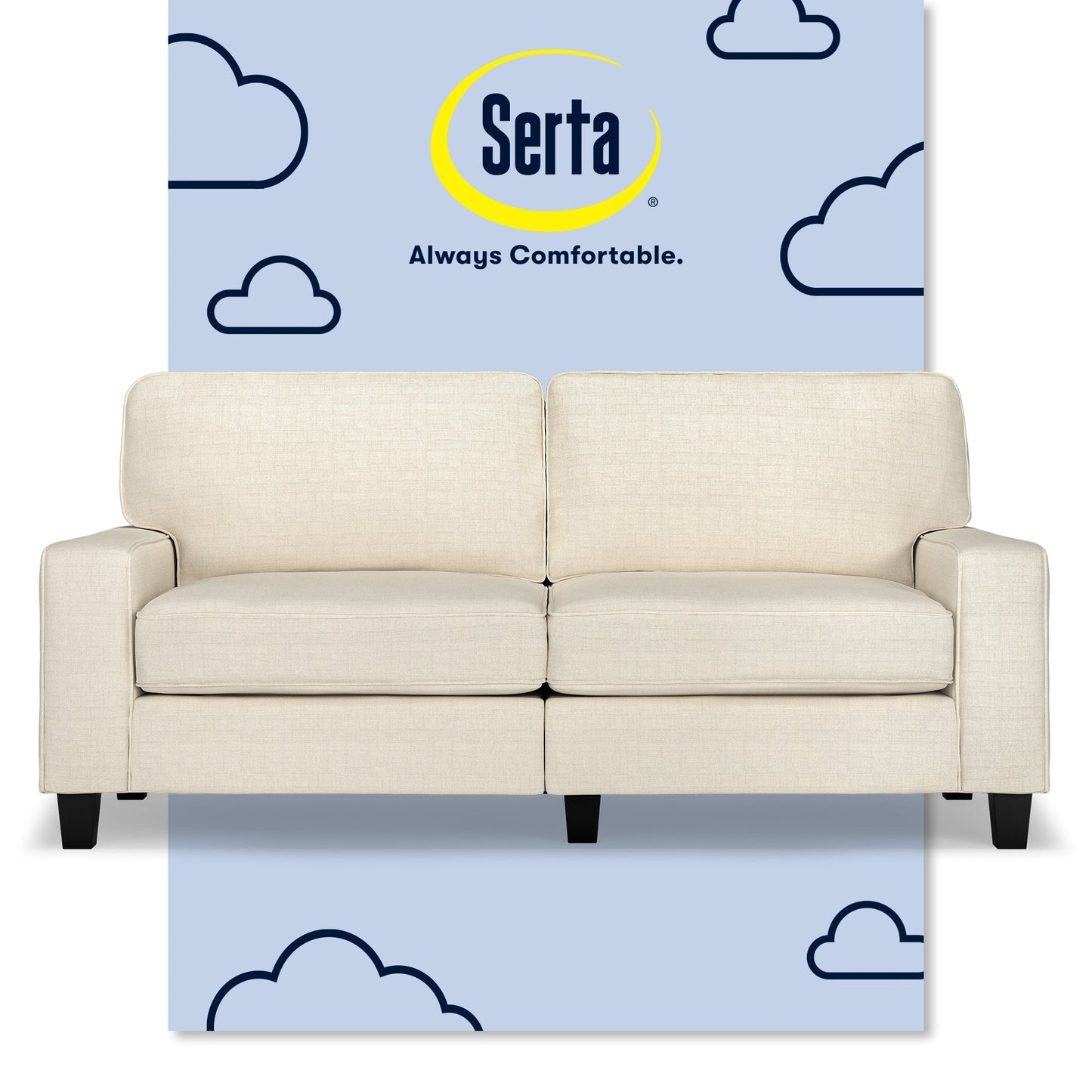 Canapé Serta Palisades 73 à accoudoirs droits, polyester facile d'entretien, dossier moelleux et coussins d'assise à ressorts ensachés