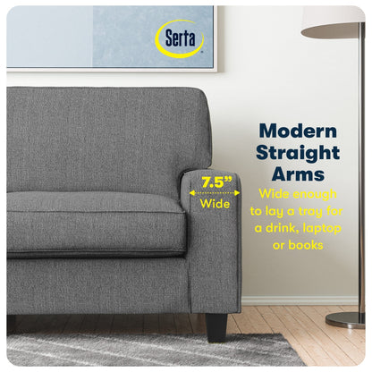 Canapé Serta Palisades 73 à accoudoirs droits, polyester facile d'entretien, dossier moelleux et coussins d'assise à ressorts ensachés