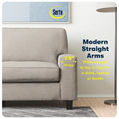 Canapé Serta Palisades 73 à accoudoirs droits, polyester facile d'entretien, dossier moelleux et coussins d'assise à ressorts ensachés