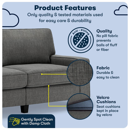 Canapé Serta Palisades 73 à accoudoirs droits, polyester facile d'entretien, dossier moelleux et coussins d'assise à ressorts ensachés