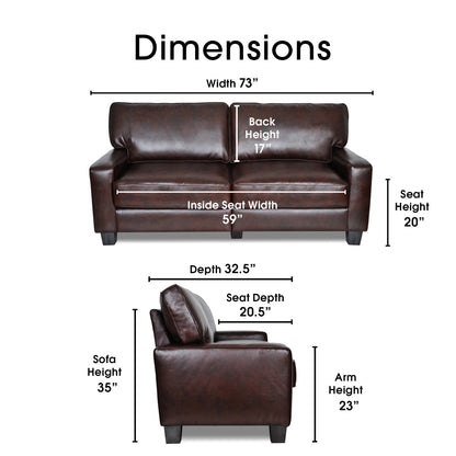 Canapé Serta Palisades 73 à accoudoirs droits, polyester facile d'entretien, dossier moelleux et coussins d'assise à ressorts ensachés