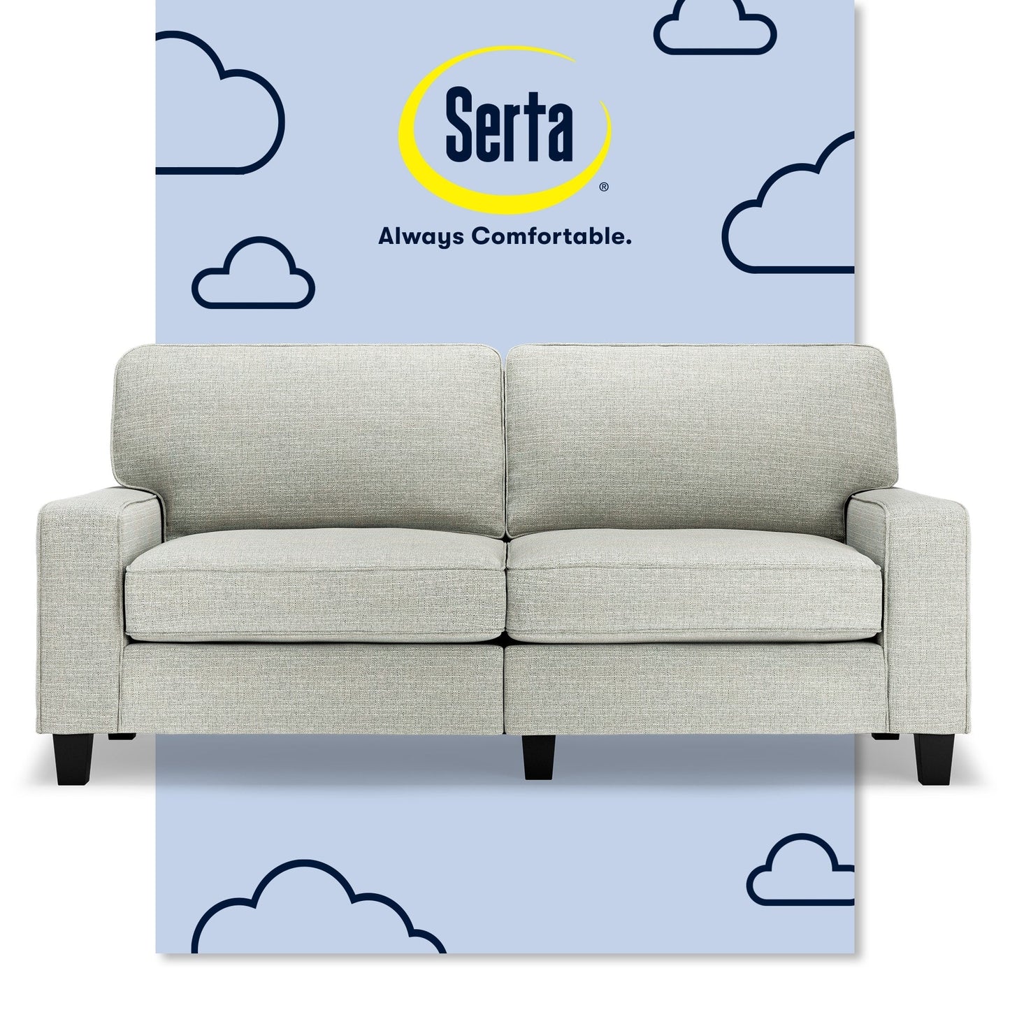 Canapé Serta Palisades 73 à accoudoirs droits, polyester facile d'entretien, dossier moelleux et coussins d'assise à ressorts ensachés