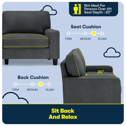 Canapé Serta Palisades 73 à accoudoirs droits, polyester facile d'entretien, dossier moelleux et coussins d'assise à ressorts ensachés