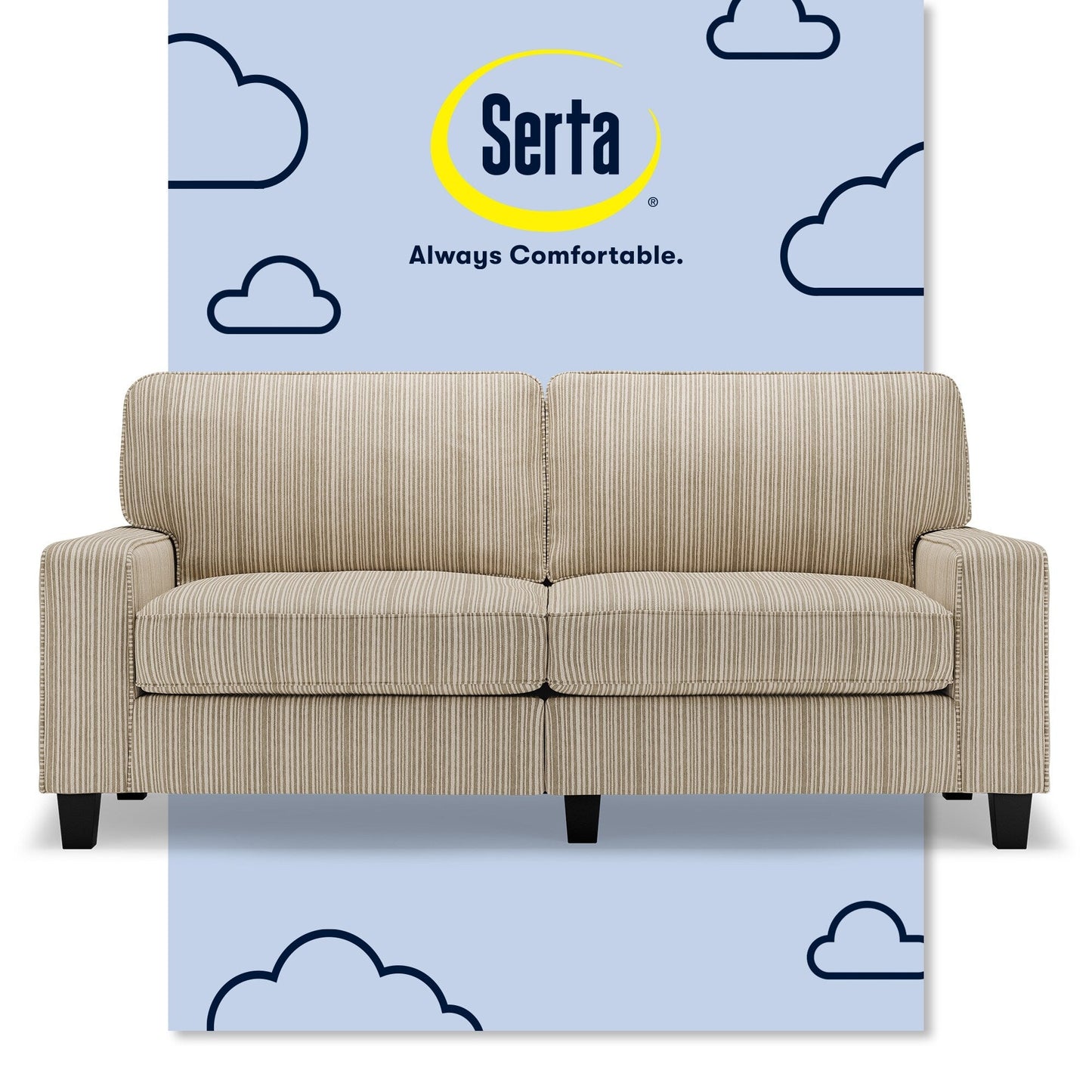Canapé Serta Palisades 73 à accoudoirs droits, polyester facile d'entretien, dossier moelleux et coussins d'assise à ressorts ensachés