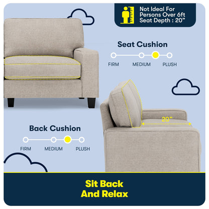 Canapé Serta Palisades 73 à accoudoirs droits, polyester facile d'entretien, dossier moelleux et coussins d'assise à ressorts ensachés