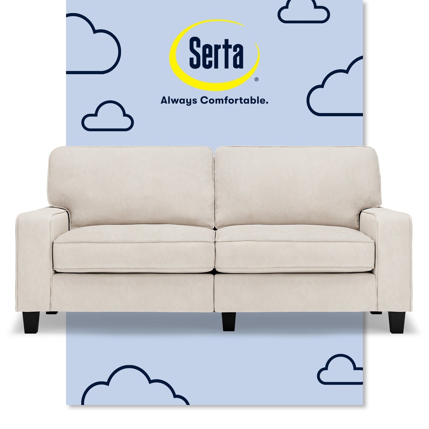 Canapé Serta Palisades 73 à accoudoirs droits, polyester facile d'entretien, dossier moelleux et coussins d'assise à ressorts ensachés