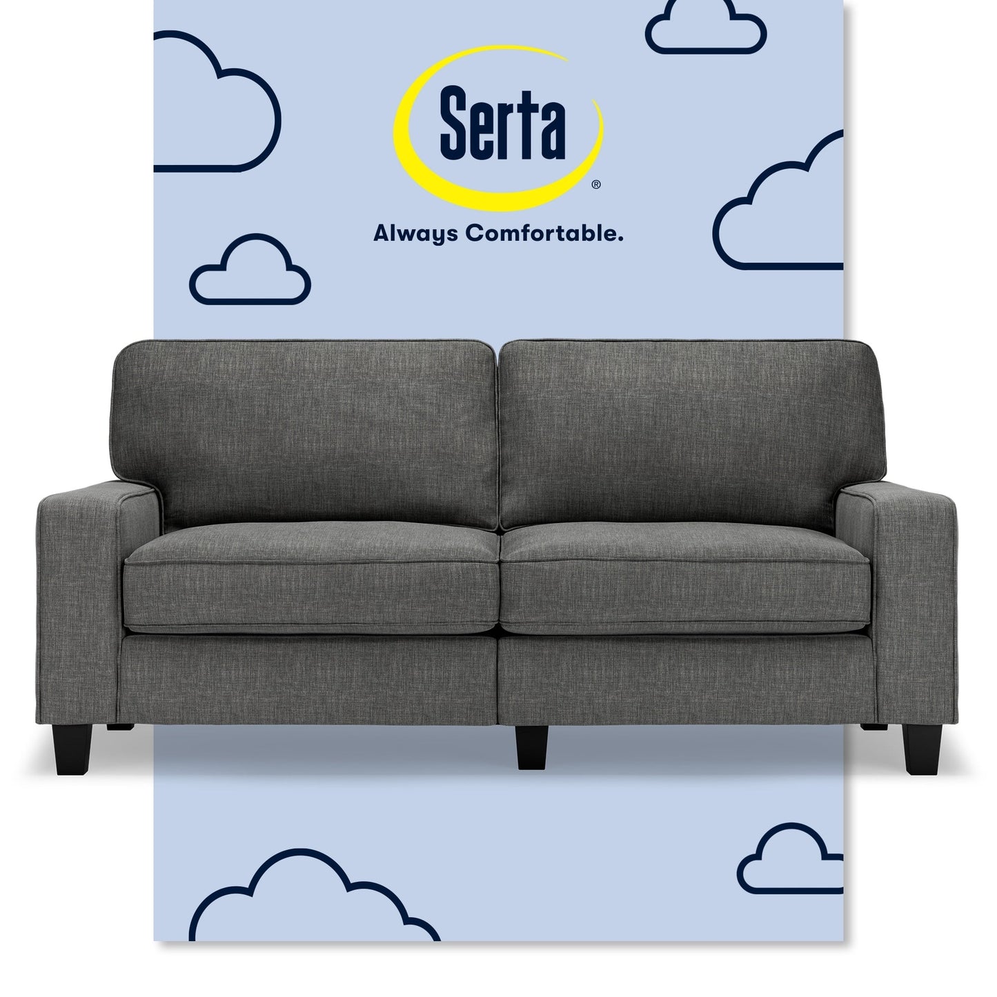 Canapé Serta Palisades 73 à accoudoirs droits, polyester facile d'entretien, dossier moelleux et coussins d'assise à ressorts ensachés