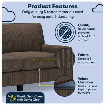 Canapé Serta Palisades 73 à accoudoirs droits, polyester facile d'entretien, dossier moelleux et coussins d'assise à ressorts ensachés