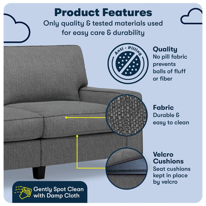 Canapé Serta Palisades 73 à accoudoirs droits, polyester facile d'entretien, dossier moelleux et coussins d'assise à ressorts ensachés