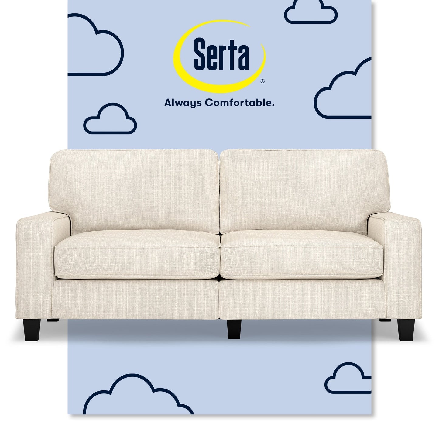 Canapé Serta Palisades 73 à accoudoirs droits, polyester facile d'entretien, dossier moelleux et coussins d'assise à ressorts ensachés