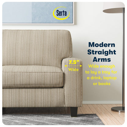 Canapé Serta Palisades 73 à accoudoirs droits, polyester facile d'entretien, dossier moelleux et coussins d'assise à ressorts ensachés