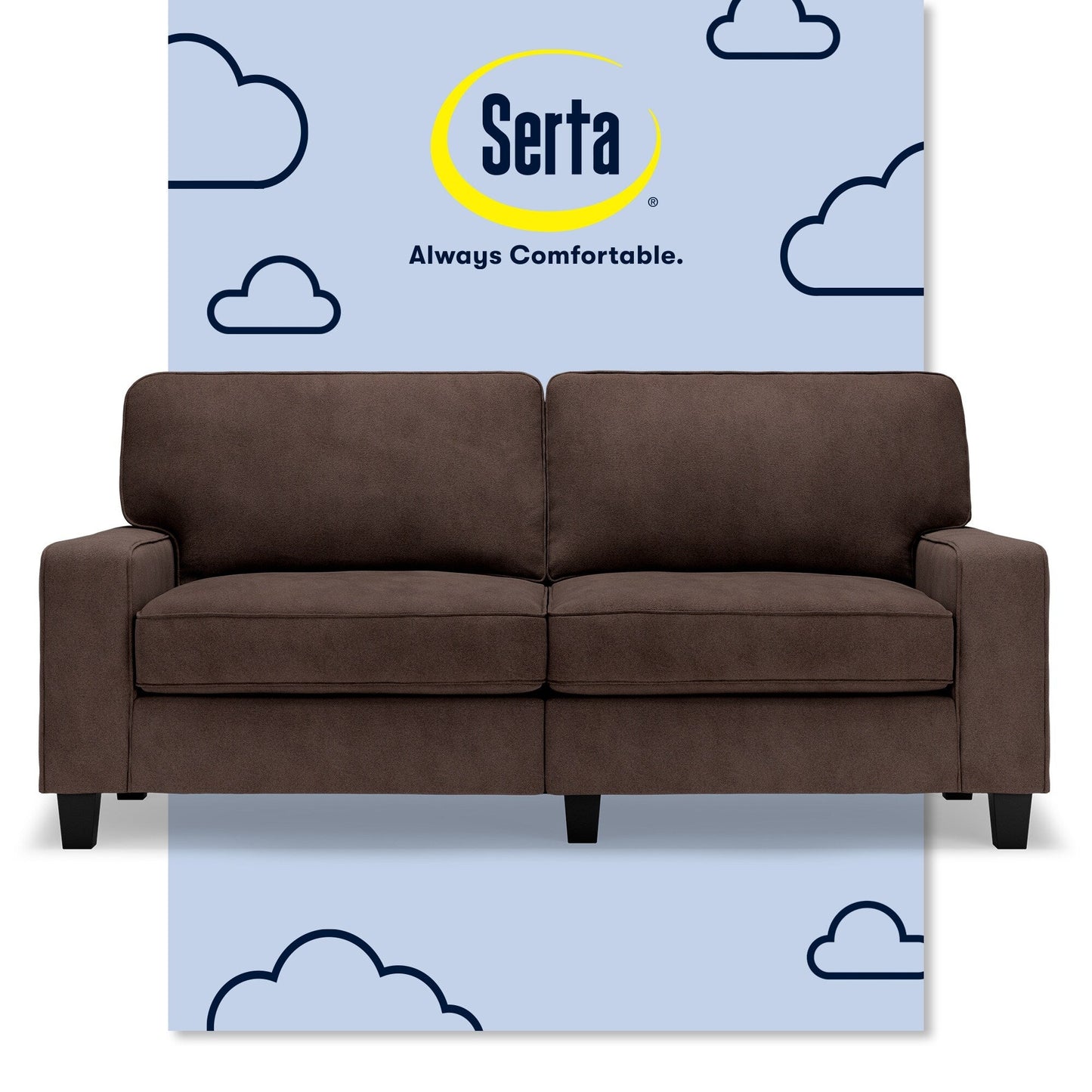 Canapé Serta Palisades 73 à accoudoirs droits, polyester facile d'entretien, dossier moelleux et coussins d'assise à ressorts ensachés