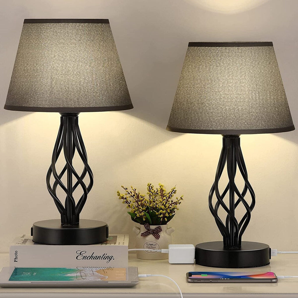 Lot de 2 lampes de chevet avec deux ports de charge USB et une prise secteur