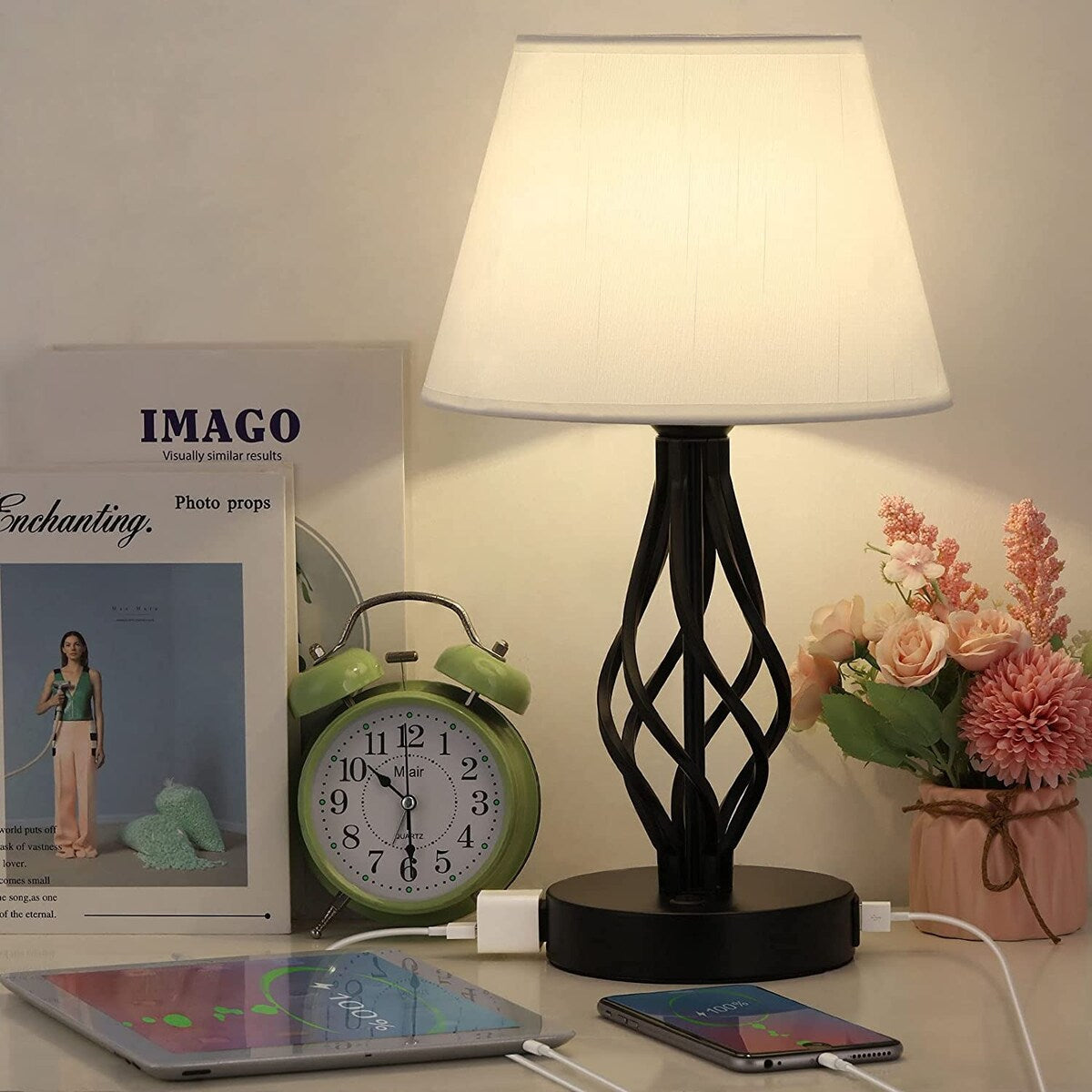 Lot de 2 lampes de chevet avec deux ports de charge USB et une prise secteur