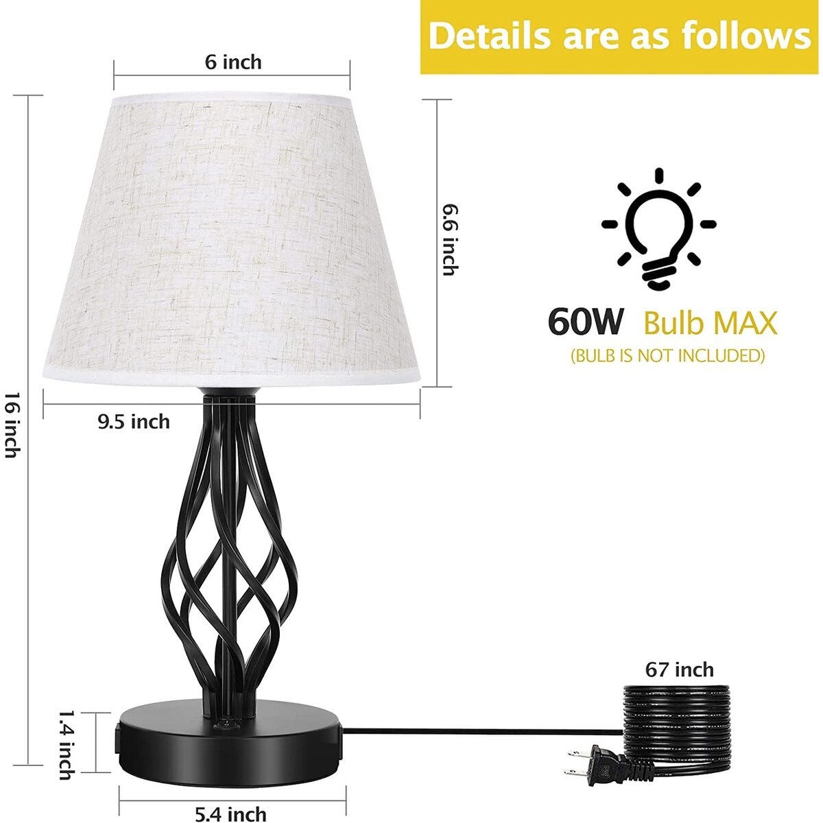 Lot de 2 lampes de chevet avec deux ports de charge USB et une prise secteur
