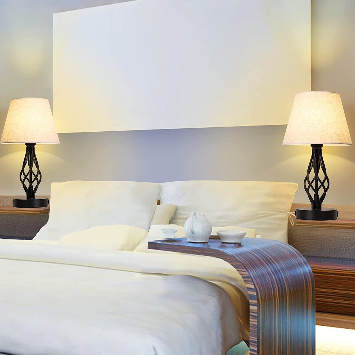 Lot de 2 lampes de chevet avec deux ports de charge USB et une prise secteur