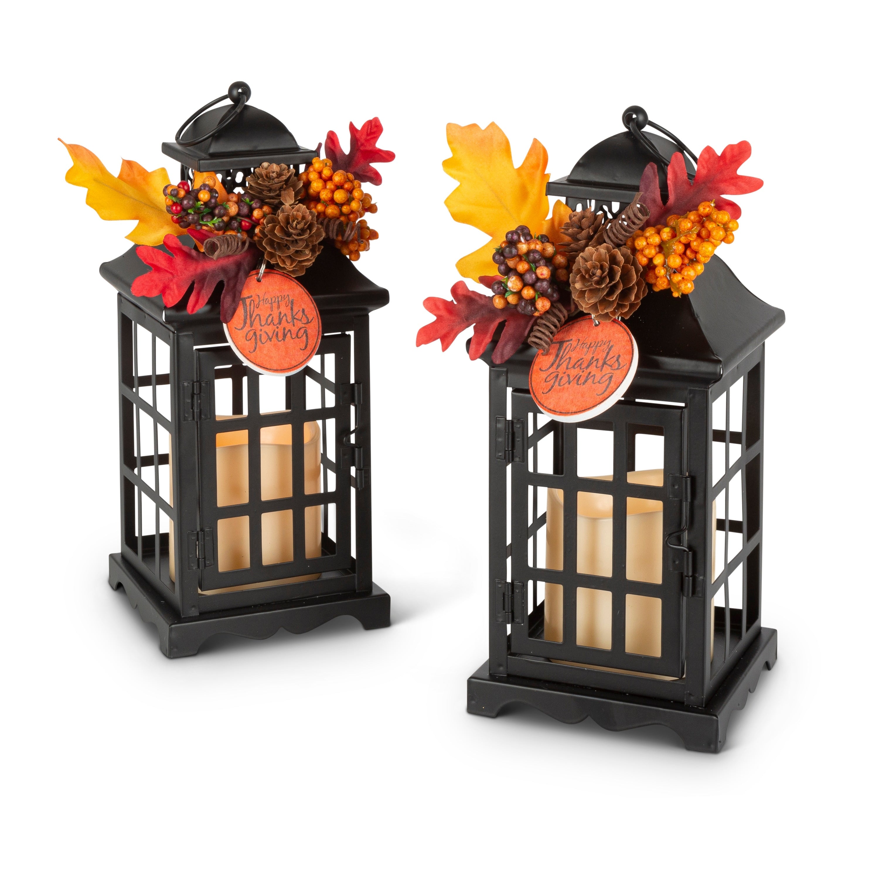 Lot de 2 lanternes d'automne aux accents floraux d'automne