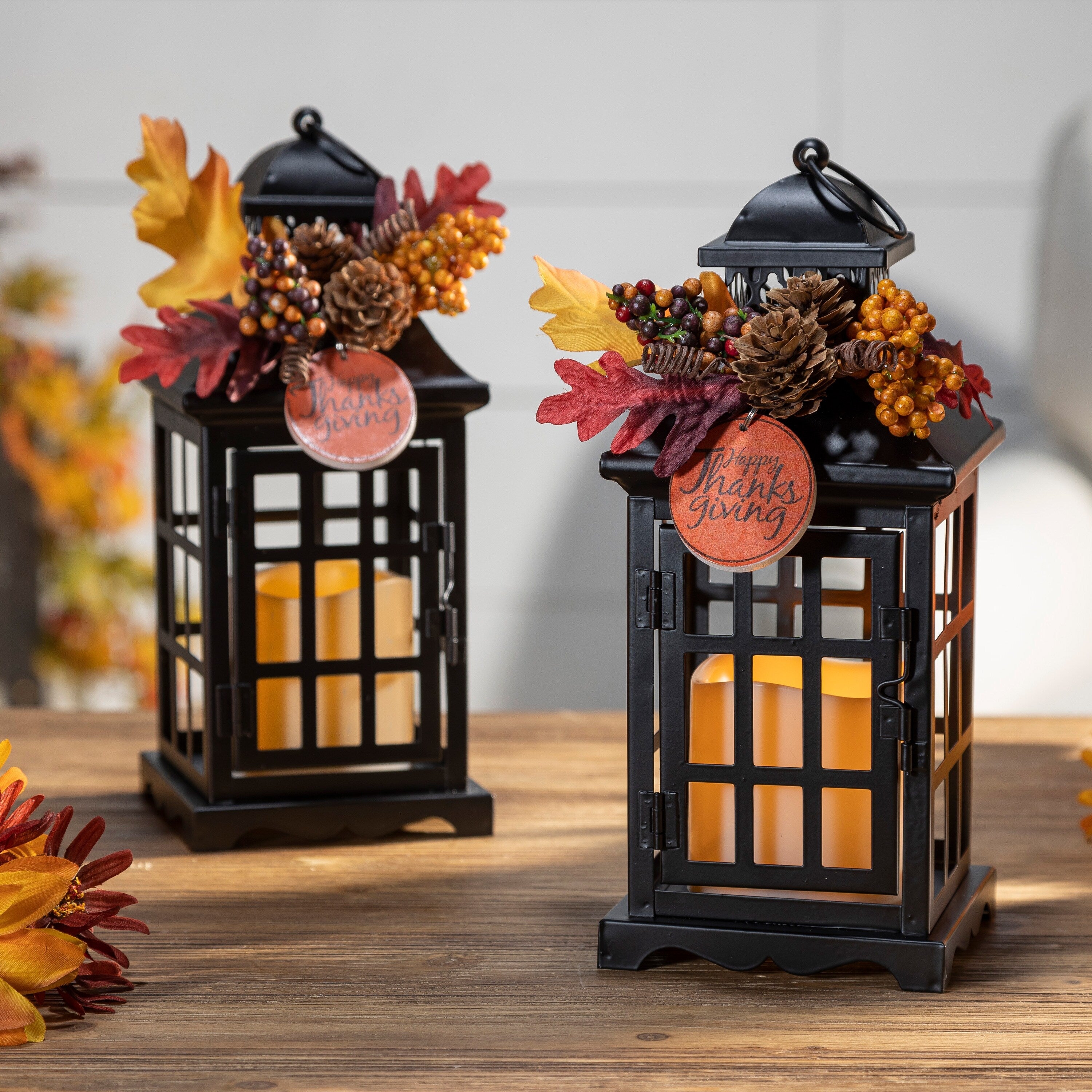 Lot de 2 lanternes d'automne aux accents floraux d'automne