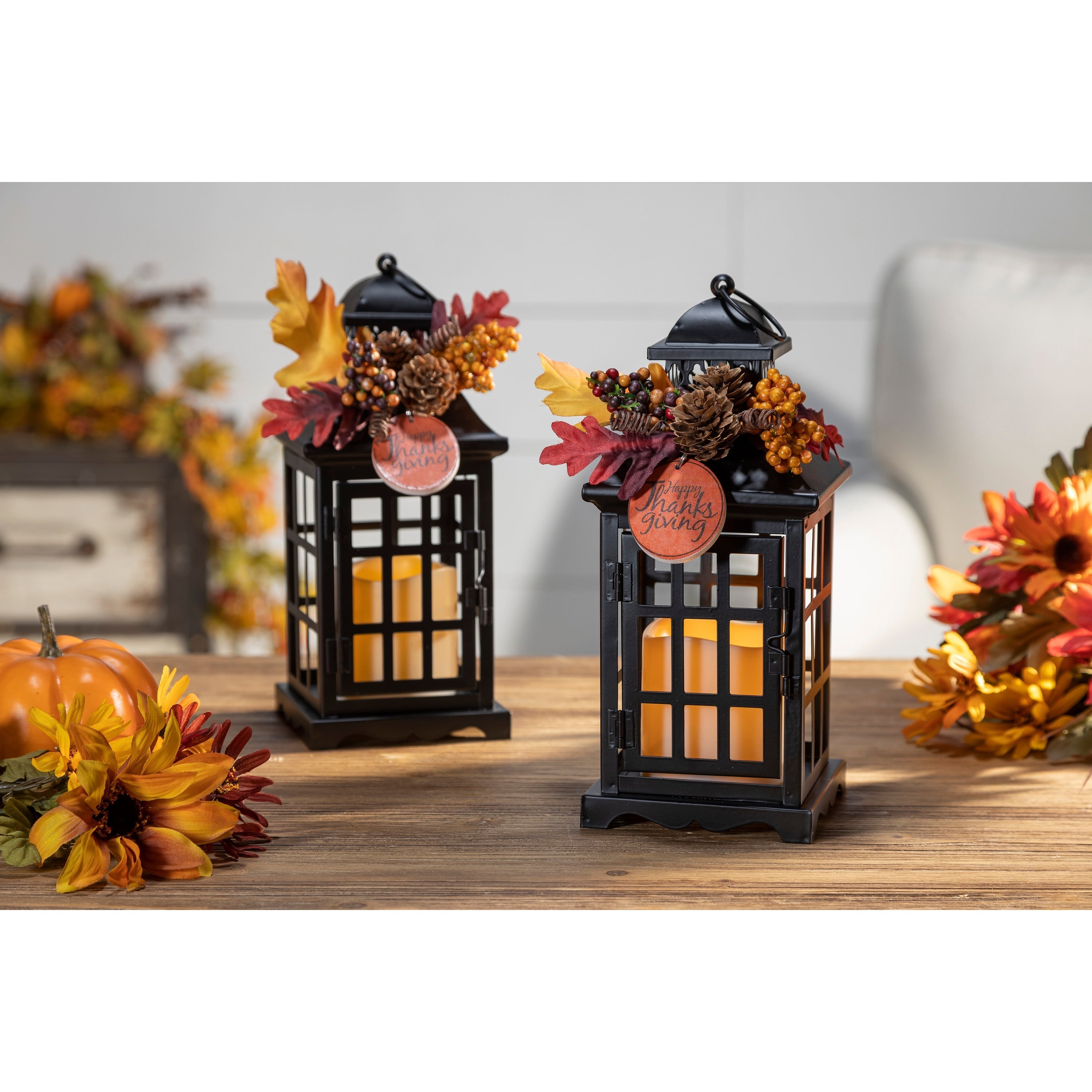 Lot de 2 lanternes d'automne aux accents floraux d'automne