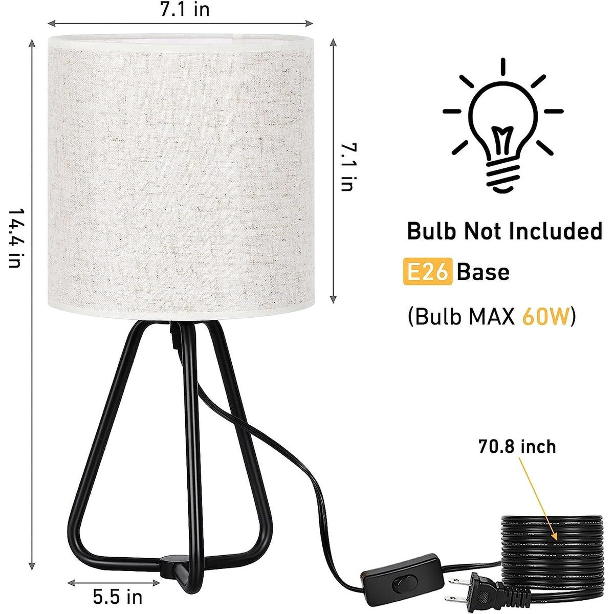 Lot de 2 jolies lampes de chevet modernes pour salon et chambre à coucher