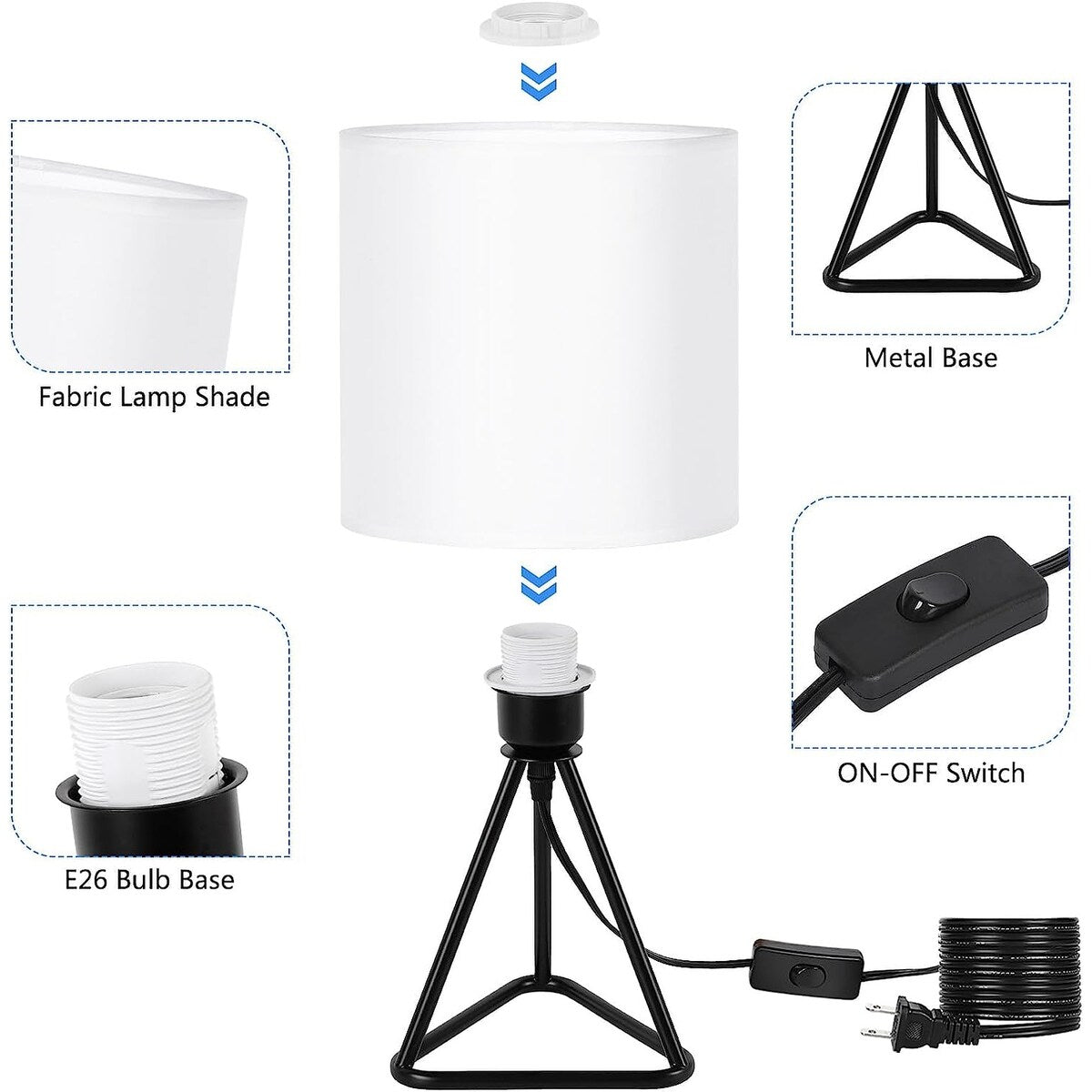 Lot de 2 jolies lampes de chevet modernes pour salon et chambre à coucher