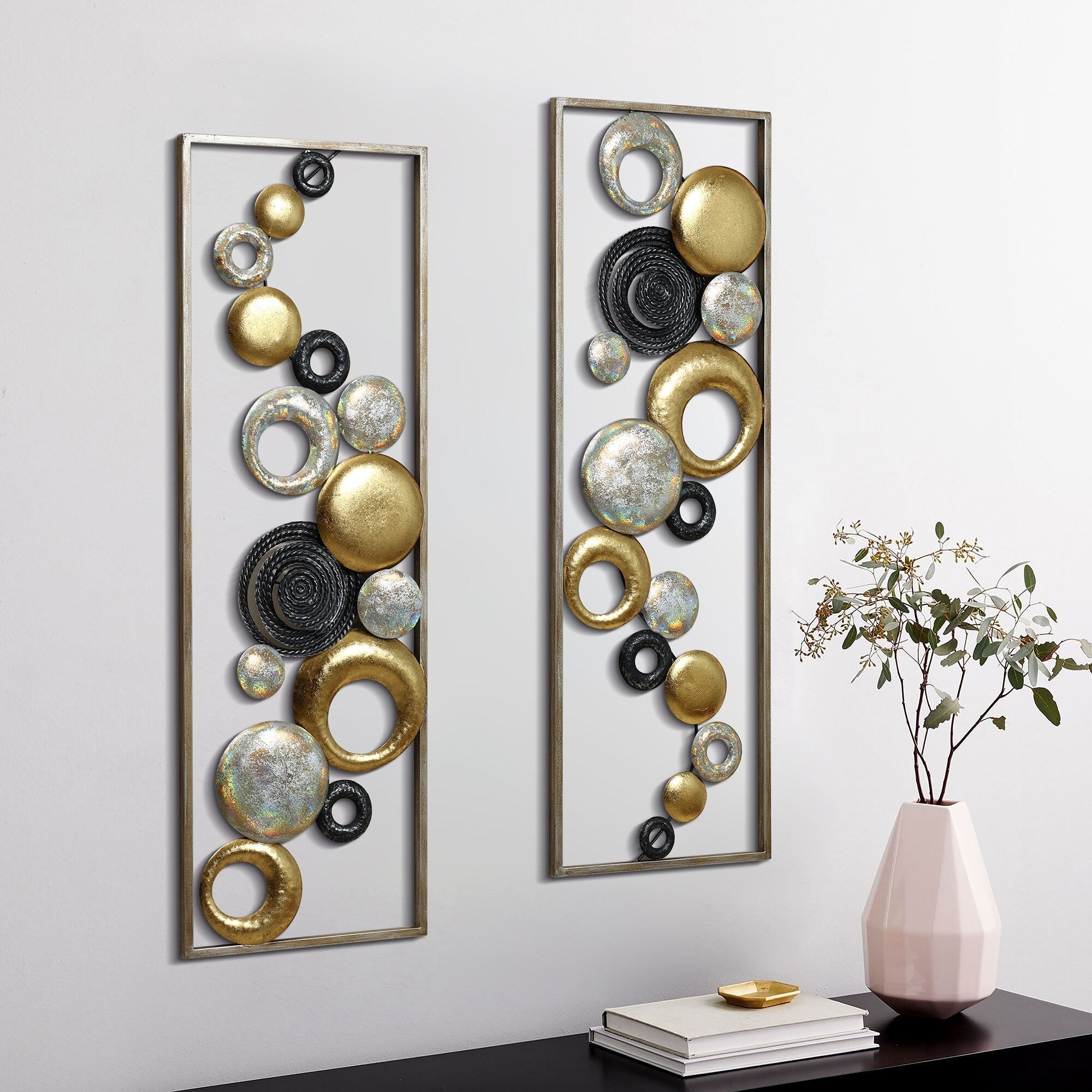 Lot de 2 panneaux muraux décoratifs en métal abstraits multicolores modernes