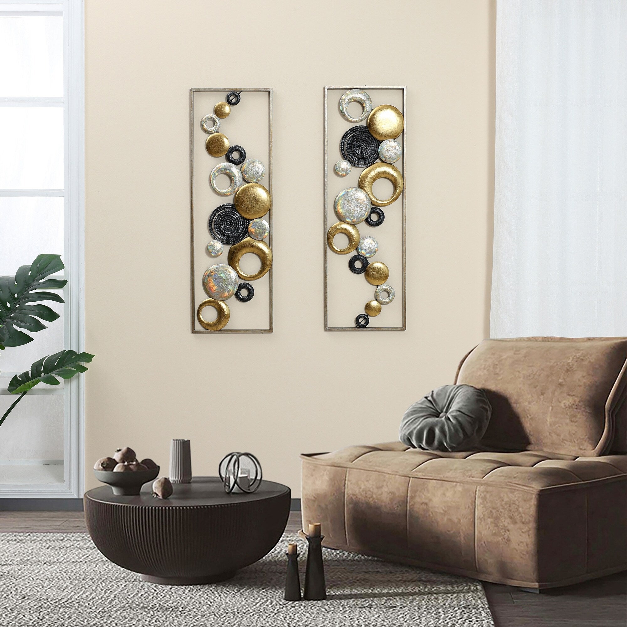 Lot de 2 panneaux muraux décoratifs en métal abstraits multicolores modernes