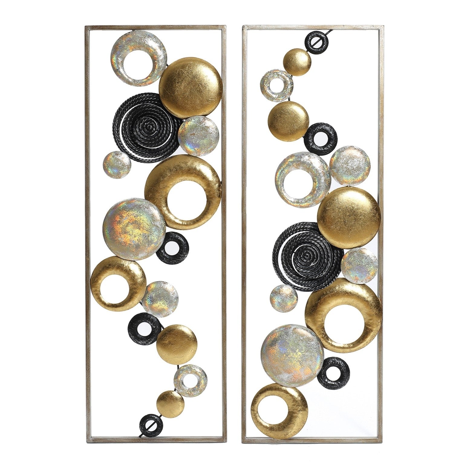 Lot de 2 panneaux muraux décoratifs en métal abstraits multicolores modernes