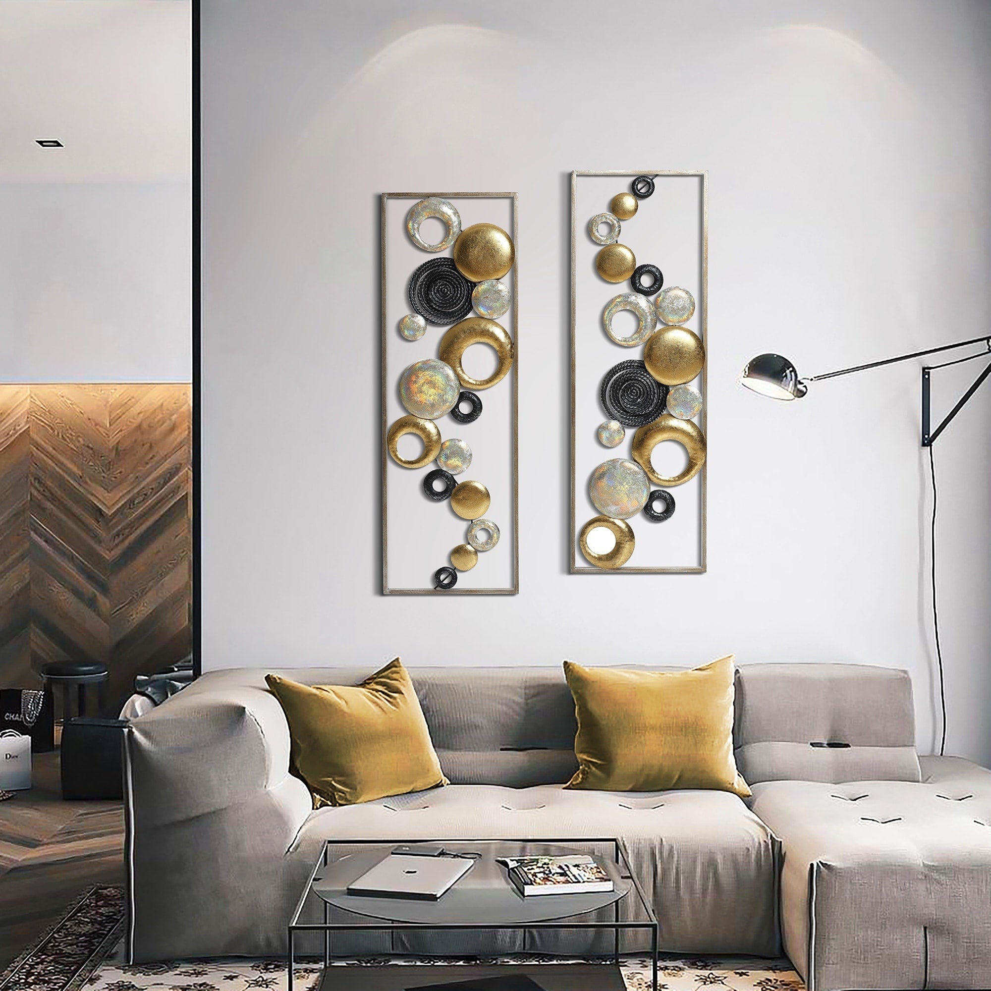 Lot de 2 panneaux muraux décoratifs en métal abstraits multicolores modernes