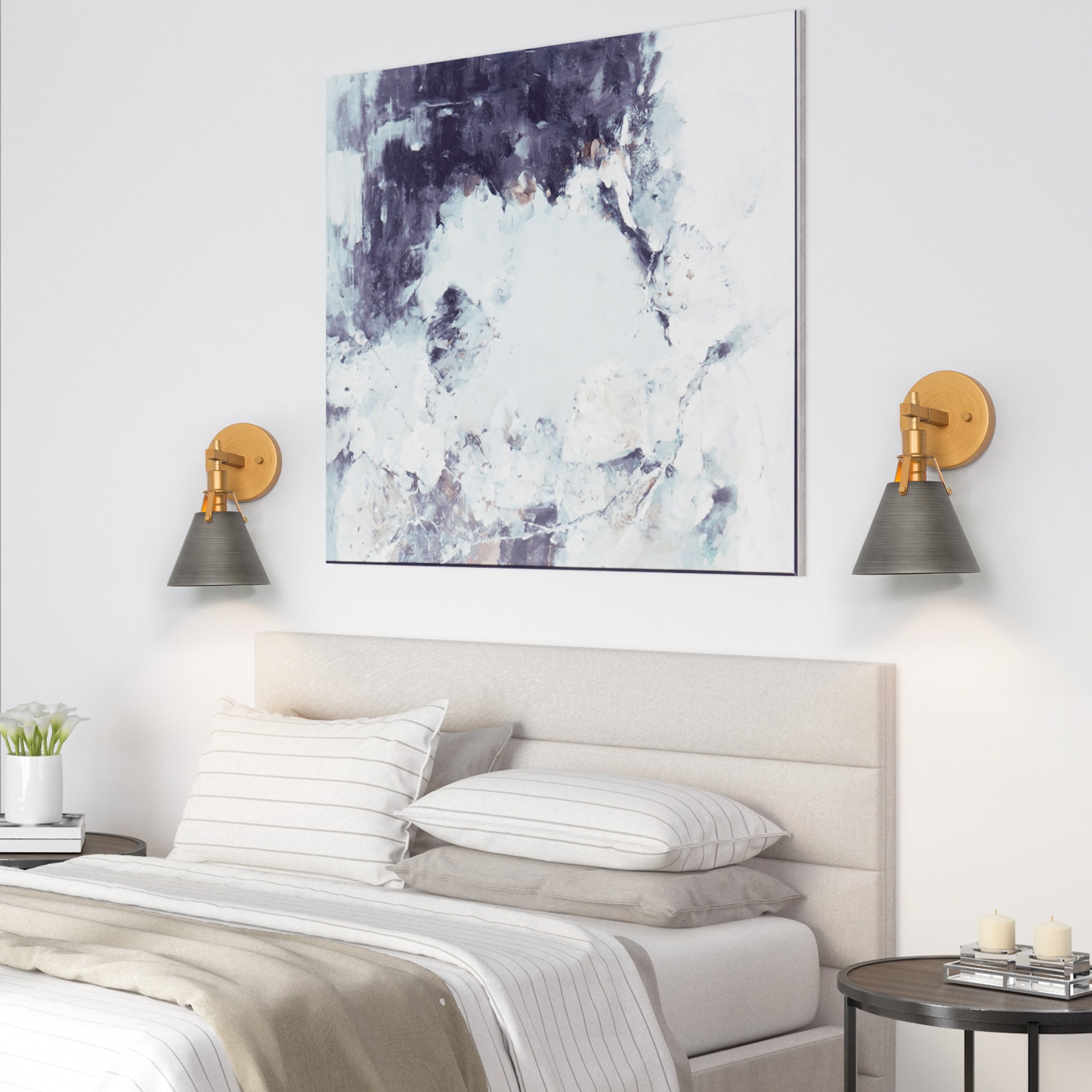 Ensemble de 2 appliques murales coniques modernes pour salle de bain avec éclairage de vanité en métal argenté - 6'' L x 7,5'' l x 8,5'' H