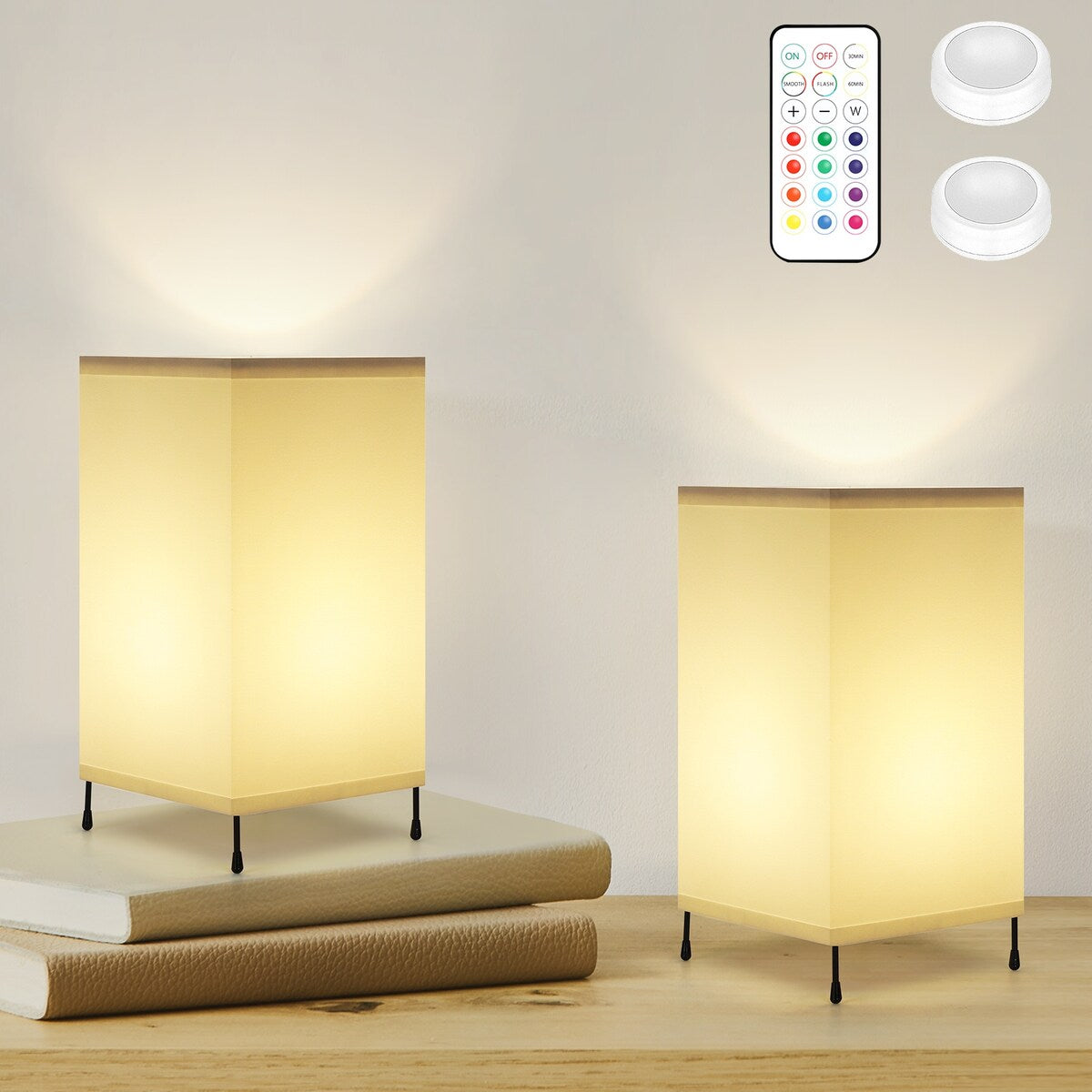 Lot de 2 petites lampes de table avec télécommande