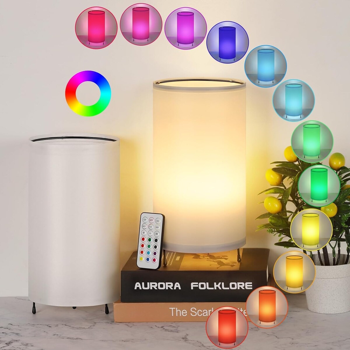 Lot de 2 petites lampes de table avec télécommande