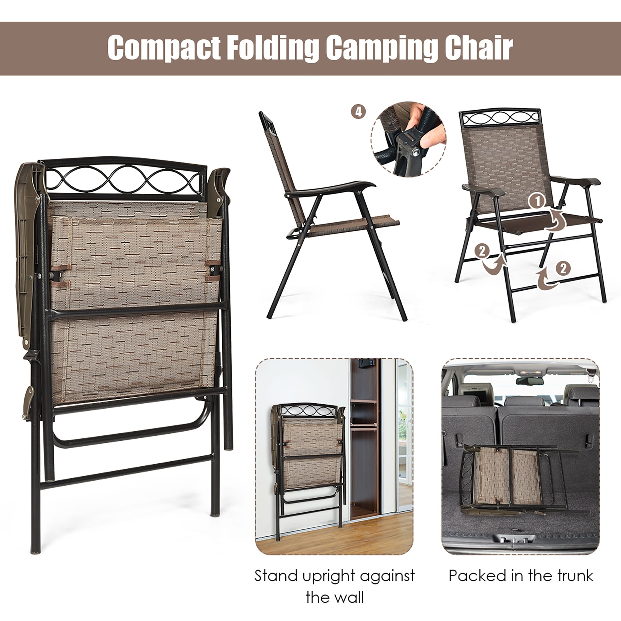 Lot de 2 chaises de jardin pliantes avec cadre en acier