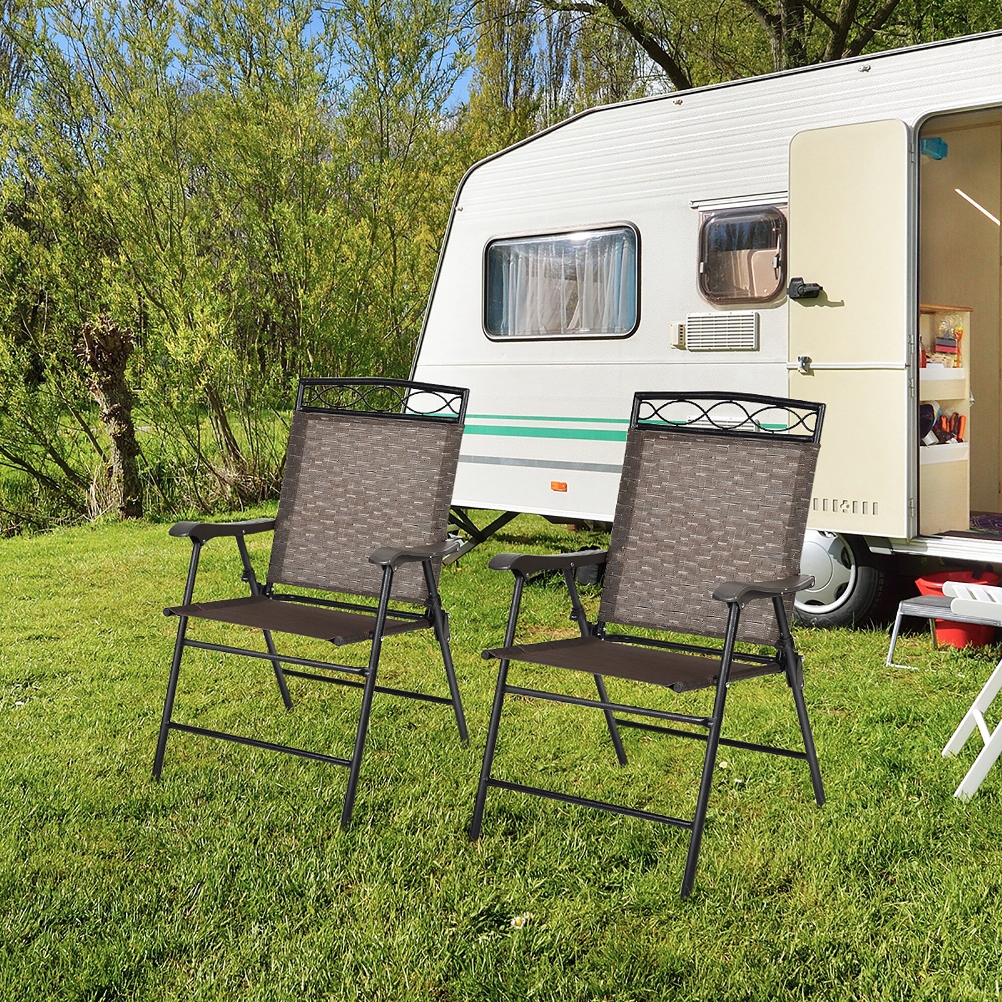 Lot de 2 chaises de jardin pliantes avec cadre en acier