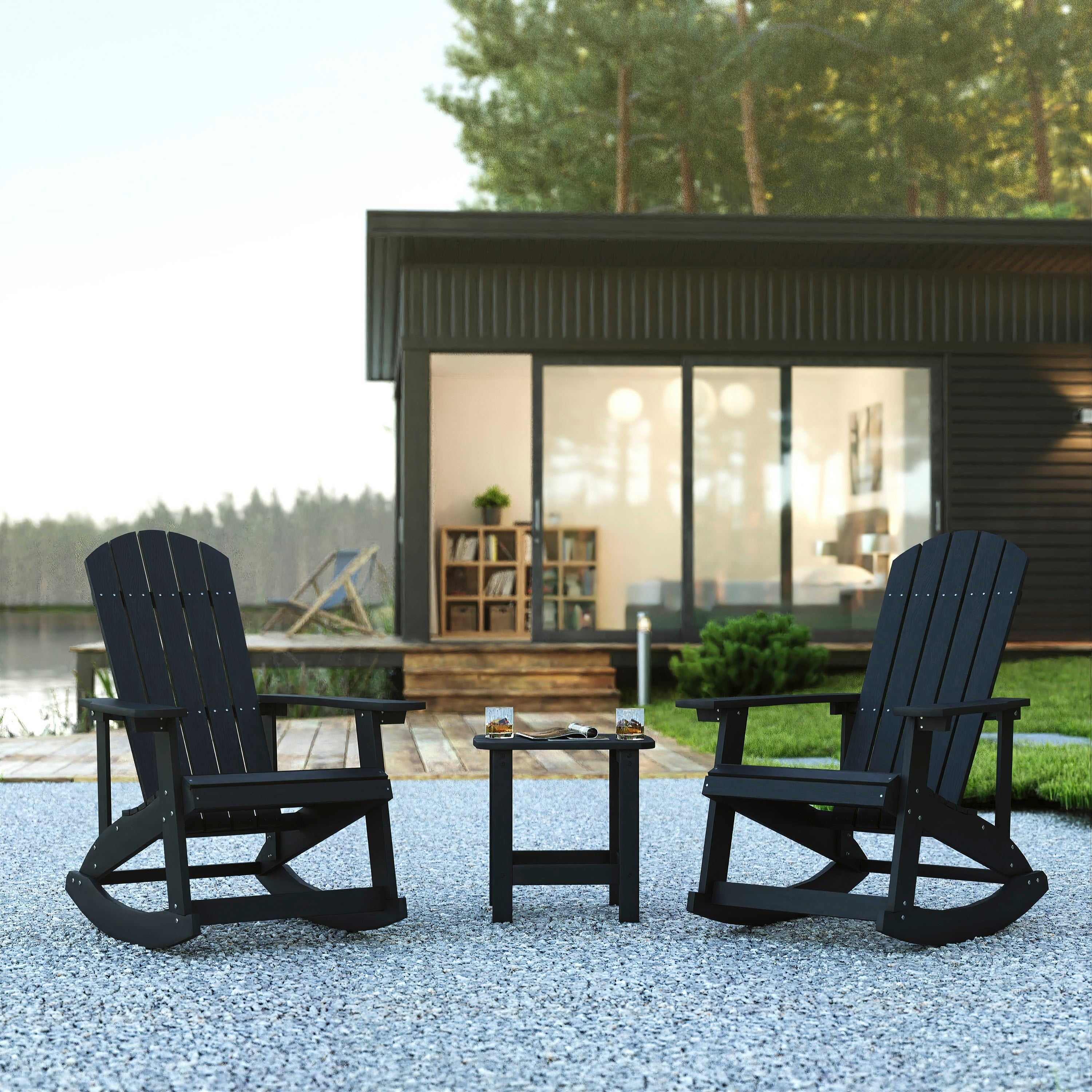 Ensemble de 2 chaises à bascule Adirondack en polyrésine avec 1 table d'appoint