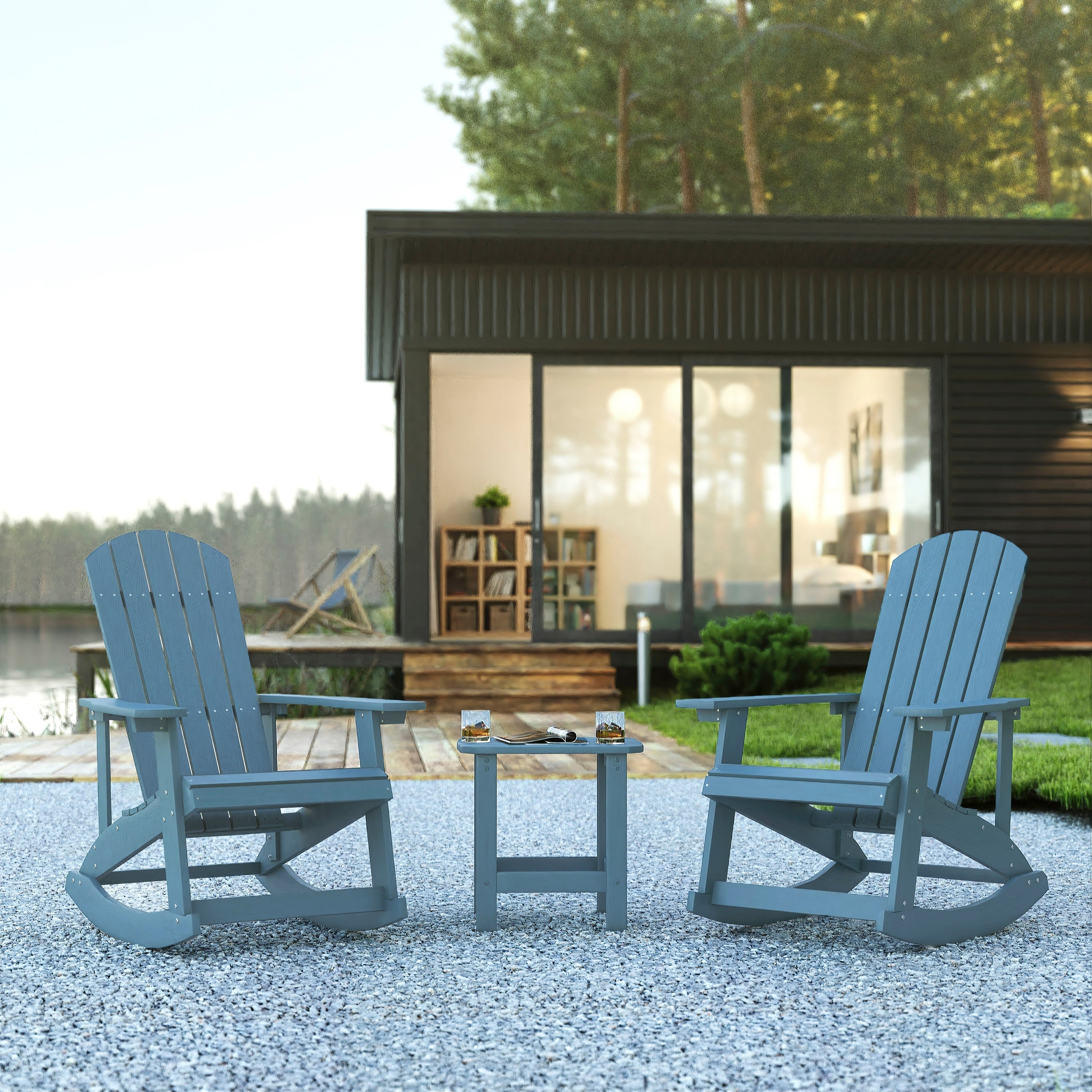 Ensemble de 2 chaises à bascule Adirondack en polyrésine avec 1 table d'appoint