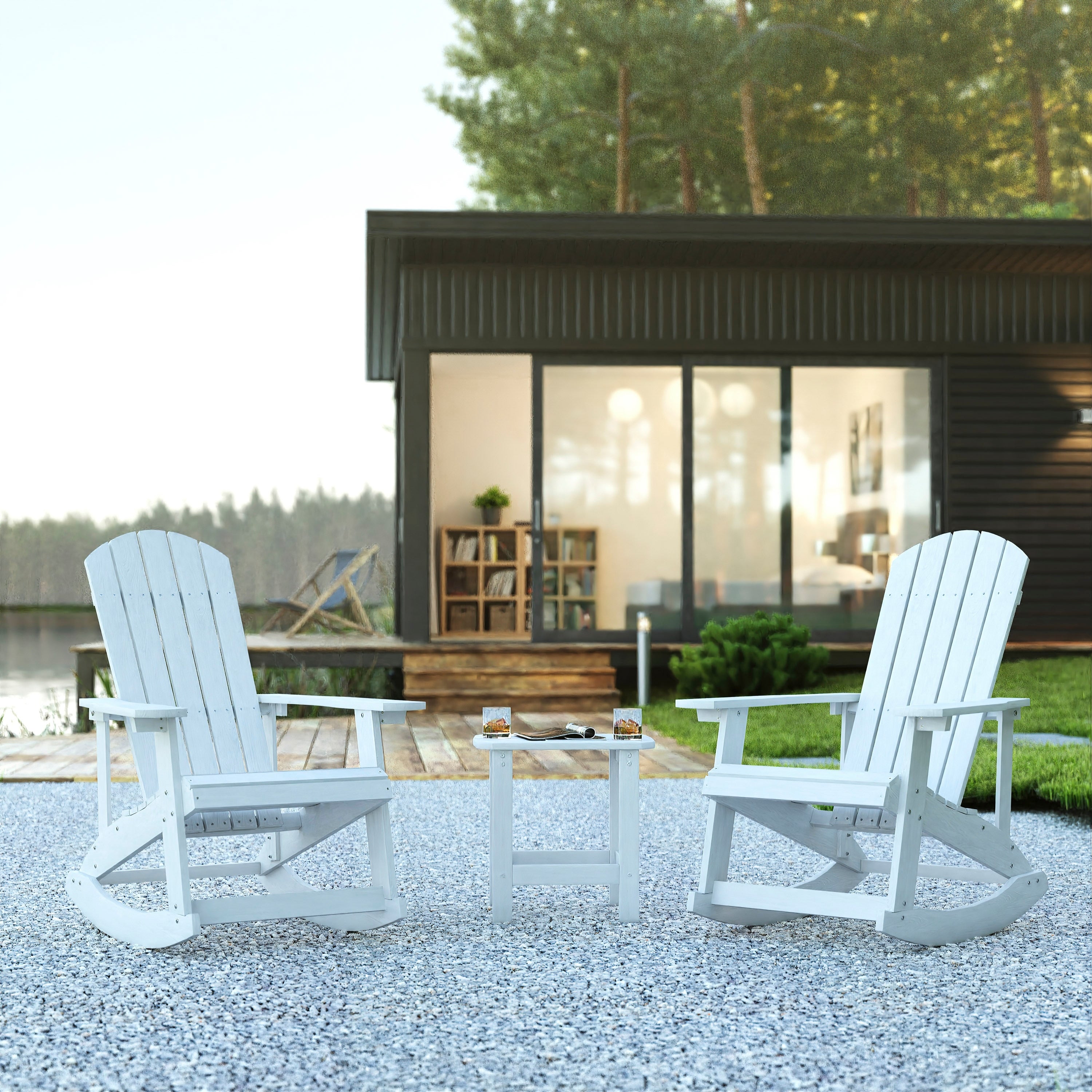 Ensemble de 2 chaises à bascule Adirondack en polyrésine avec 1 table d'appoint
