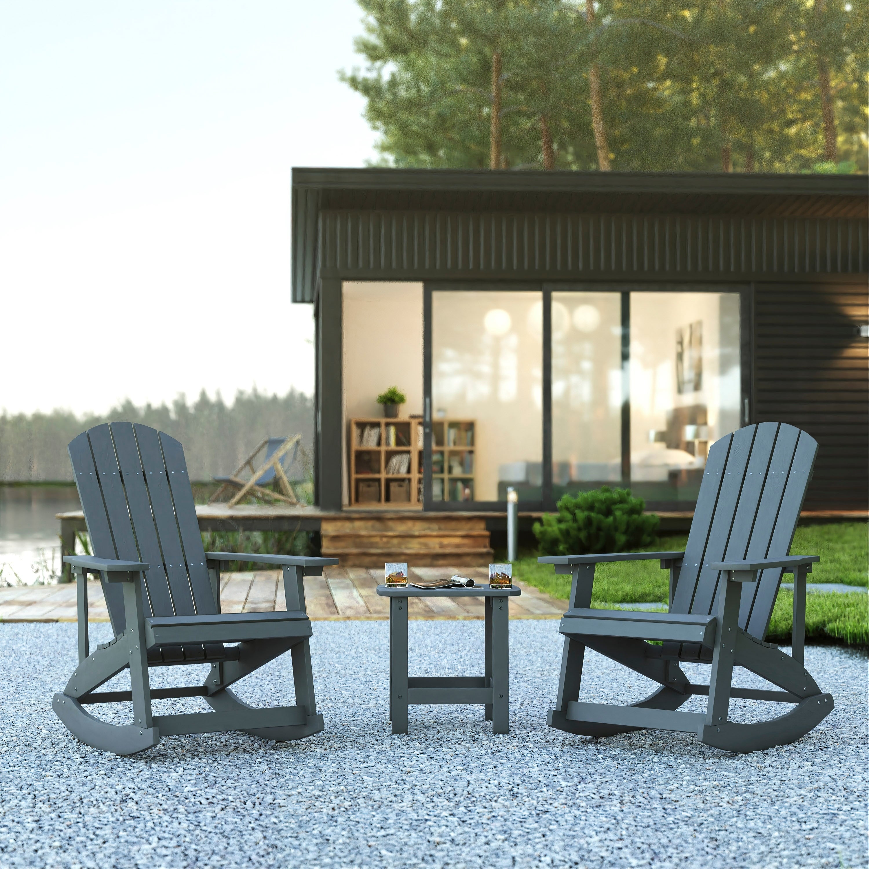 Ensemble de 2 chaises à bascule Adirondack en polyrésine avec 1 table d'appoint