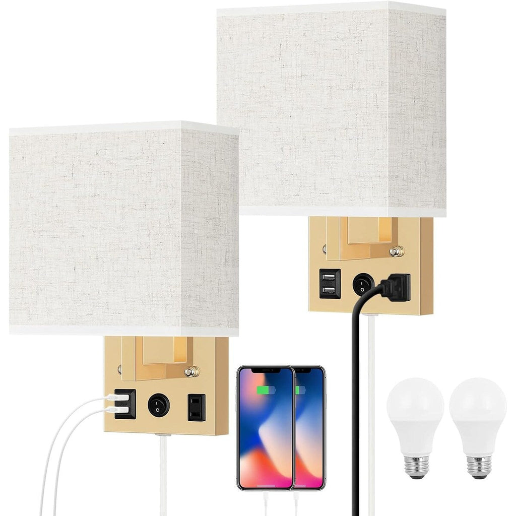 Lot de 2 appliques murales avec ports de charge USB et prise secteur
