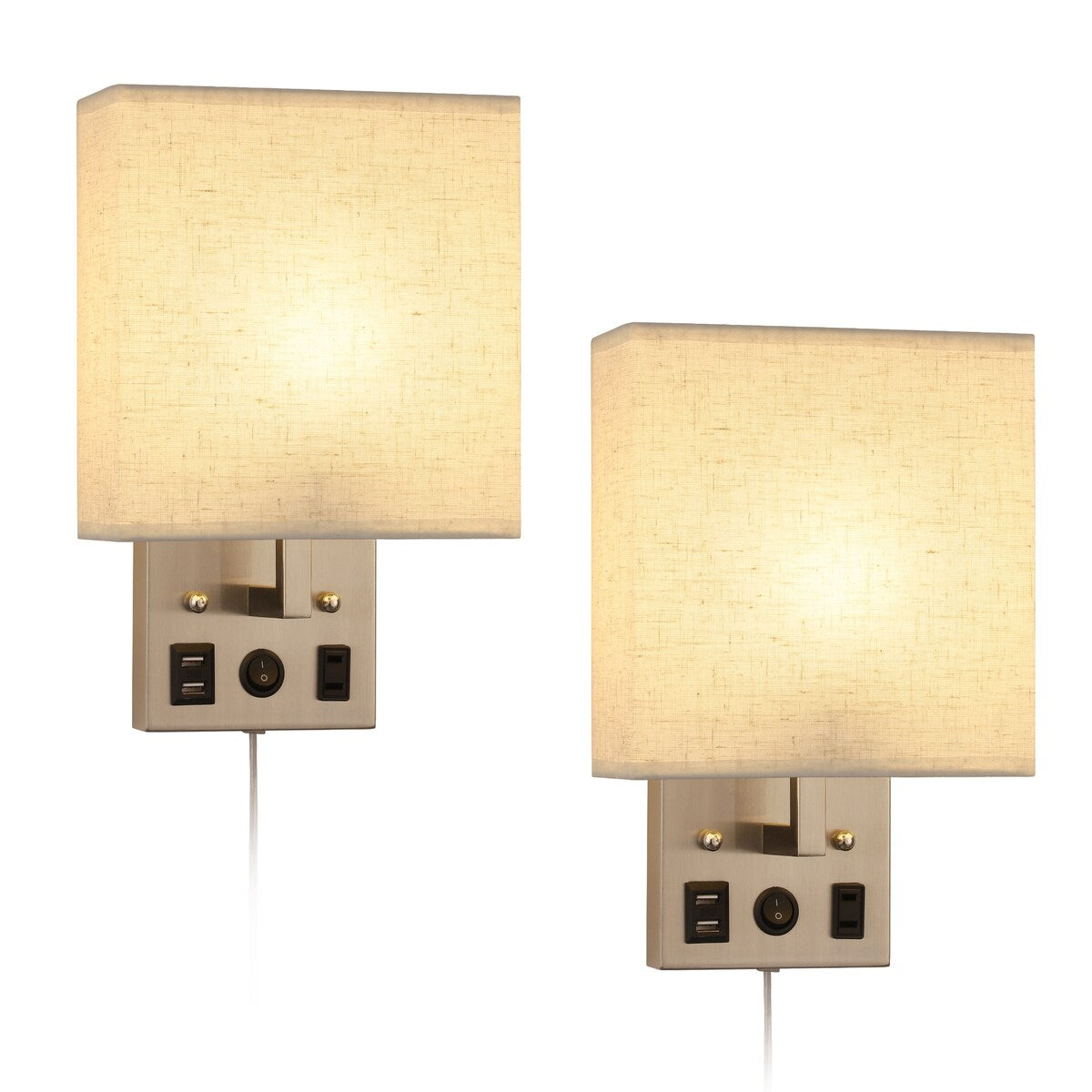 Lot de 2 appliques murales avec ports de charge USB et prise secteur
