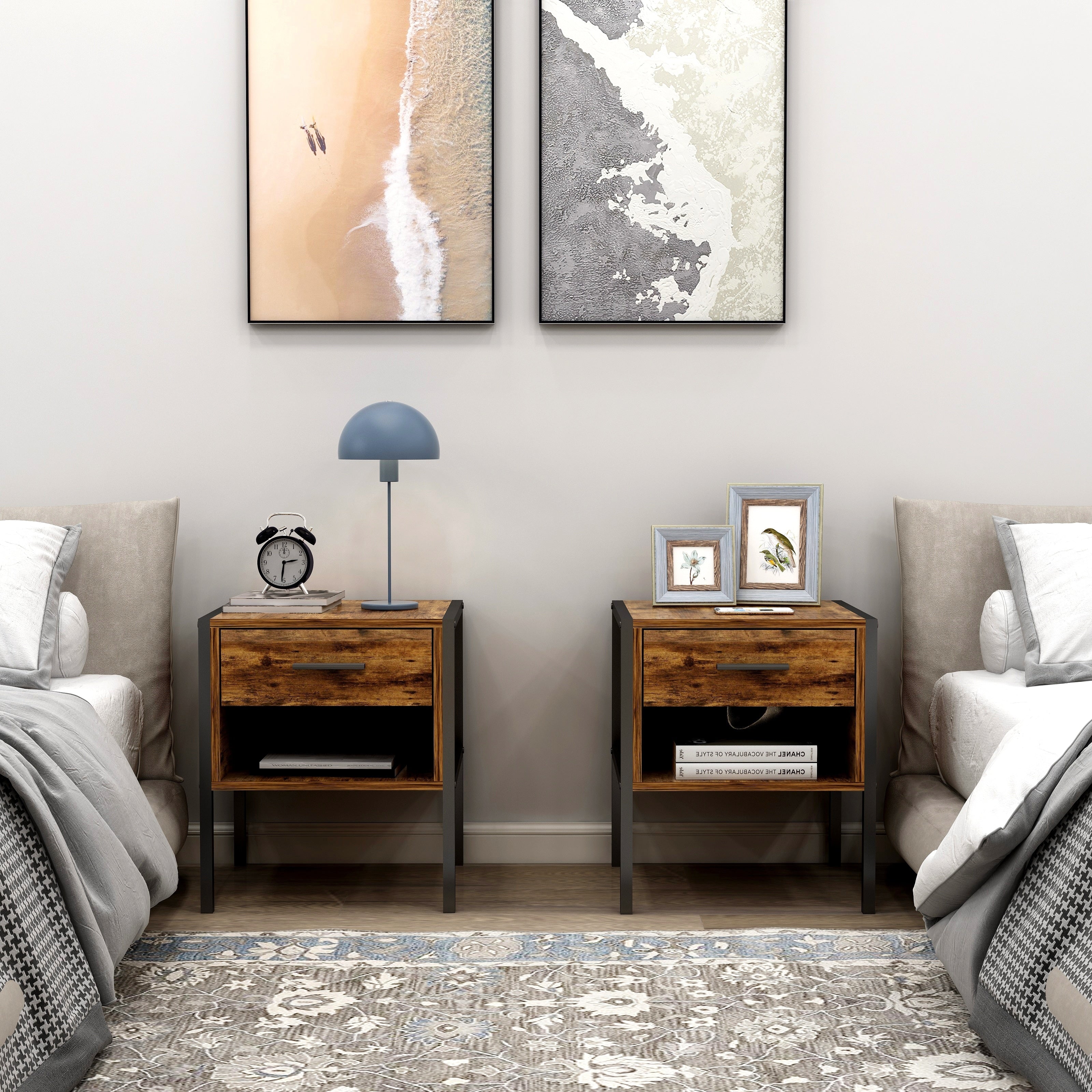 Table de chevet de style industriel (ensemble de 2)